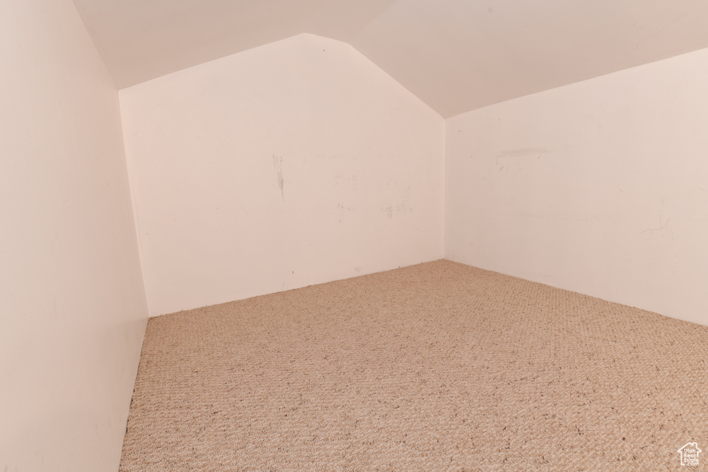 Additional living space featuring carpet flooring and lofted ceiling