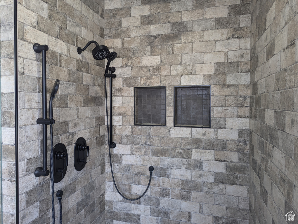 Bathroom view of tiled shower
