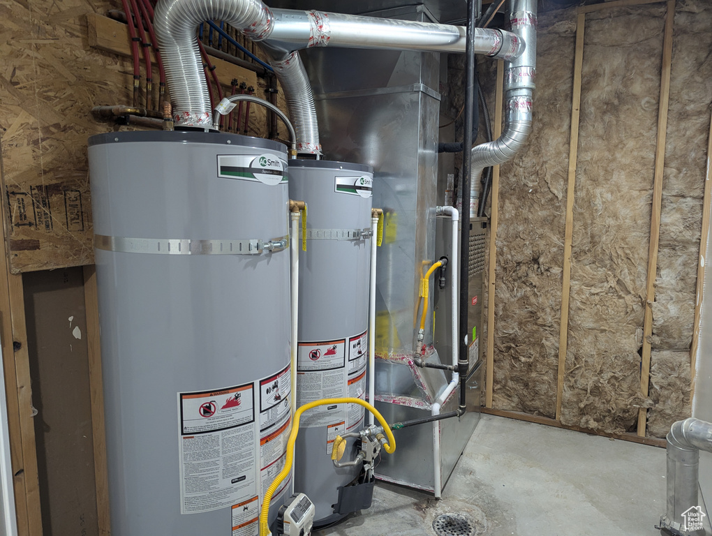Utilities with strapped water heater and heating unit