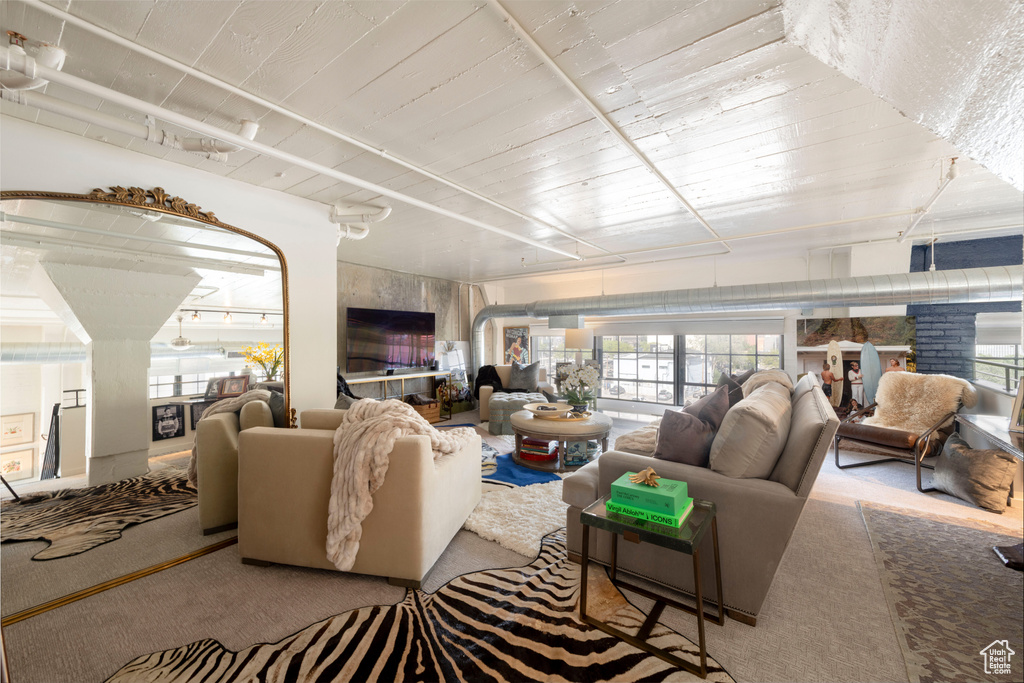 Living room featuring carpet flooring