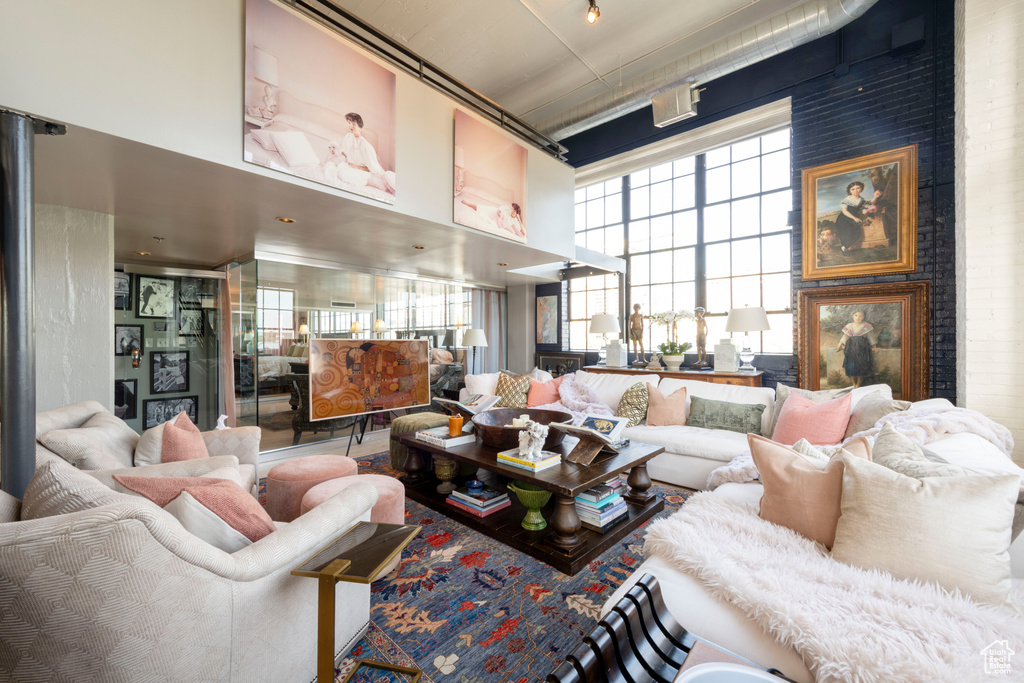 Common area with a high ceiling