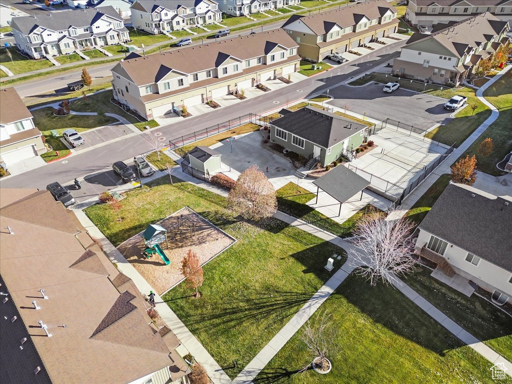 Aerial perspective of suburban area