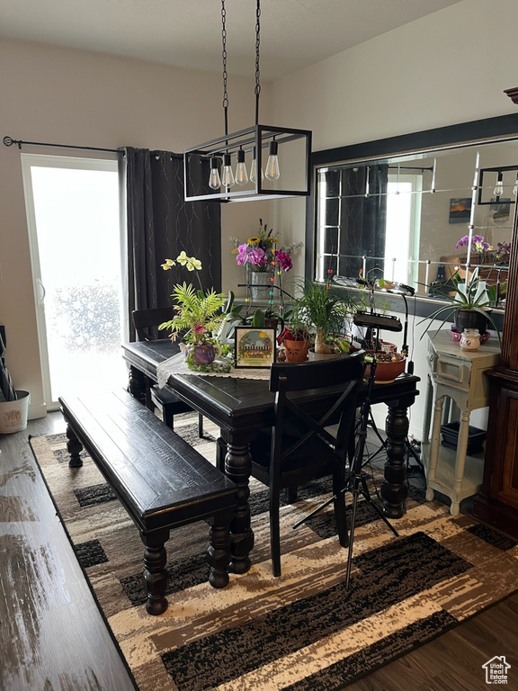 Dining space featuring plenty of natural light and wood finished floors