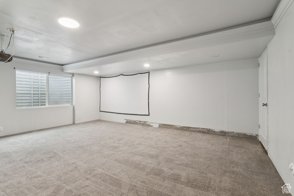 Unfurnished room featuring carpet floors and recessed lighting