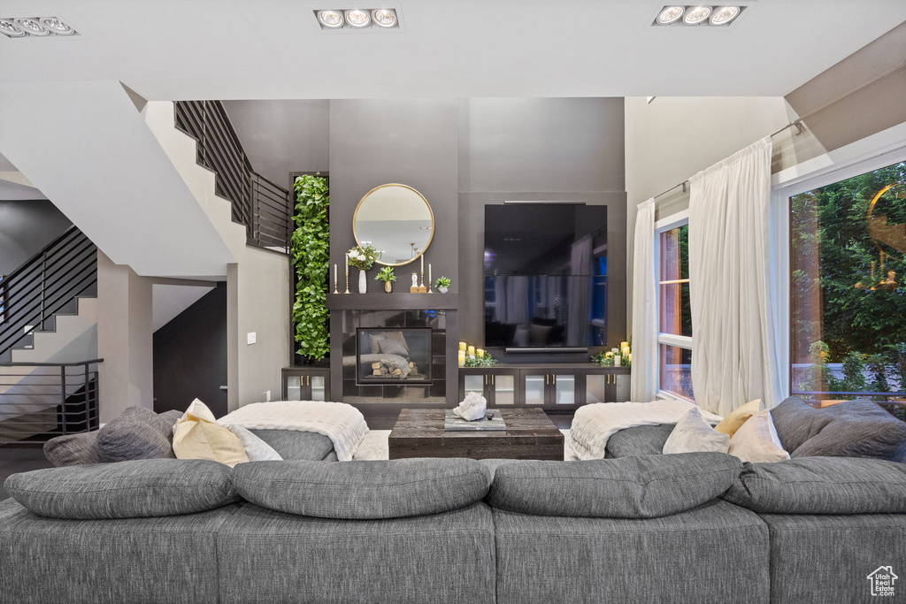 Living area featuring stairway