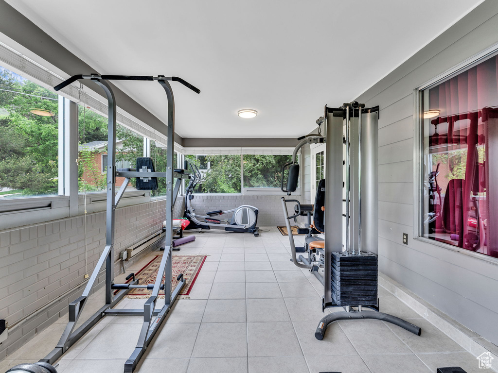 Workout room featuring tile patterned flooring