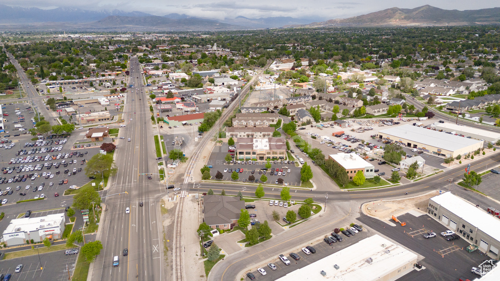 Aerial overview of property\'s location with mountains and a highway