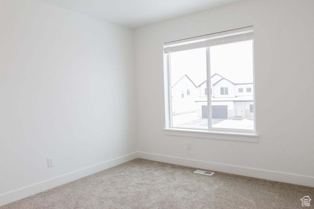 Unfurnished room featuring plenty of natural light, carpet, and baseboards