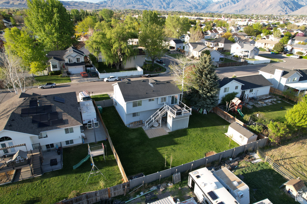 Aerial perspective of suburban area with mountains