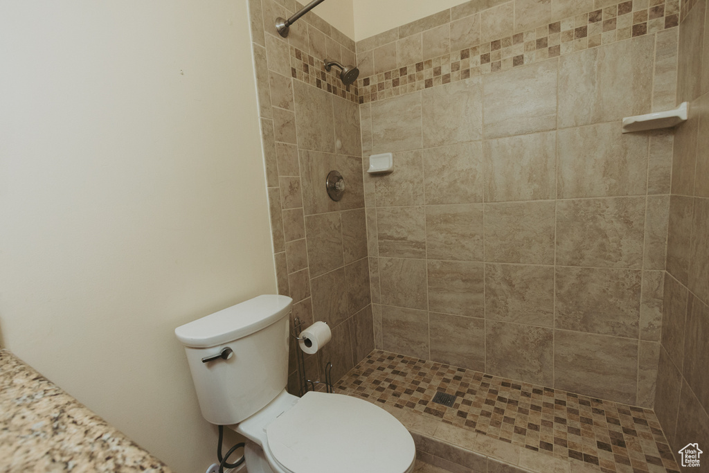 Bathroom with tiled shower and toilet
