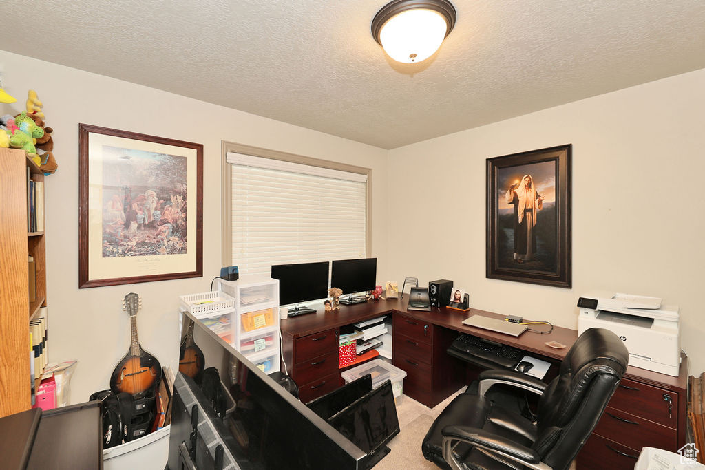Office space with a textured ceiling