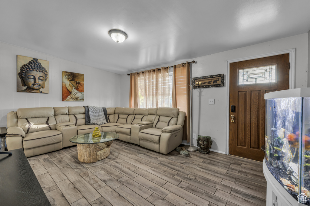 Living area featuring light wood finished floors
