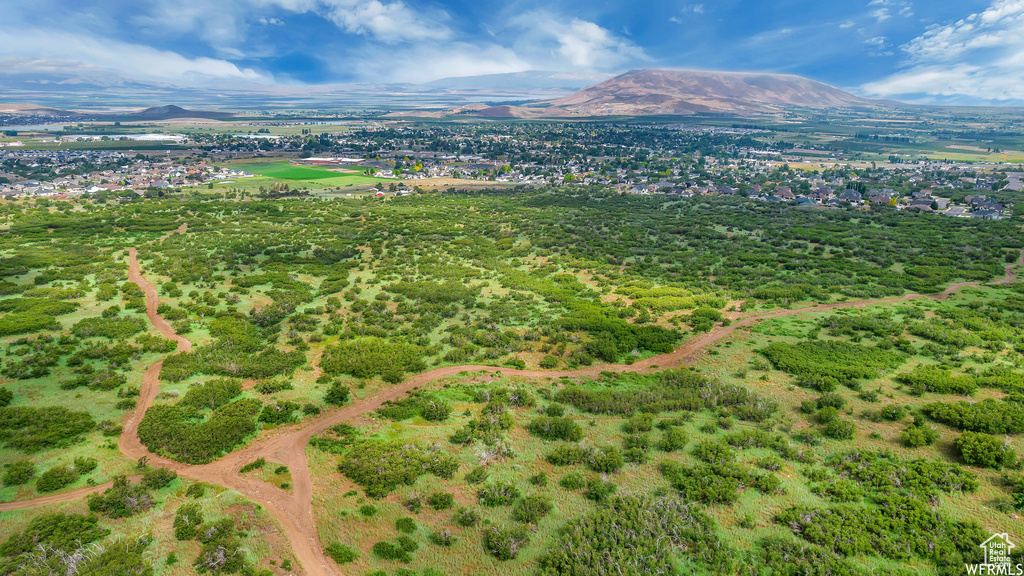 Bird\'s eye view of a mountain backdrop