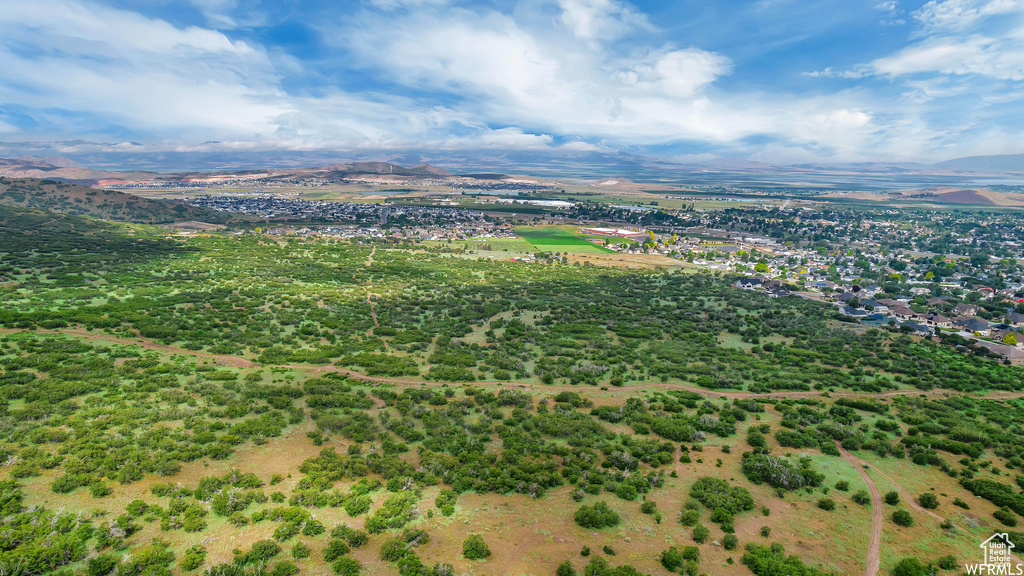 Aerial view of a mountain backdrop
