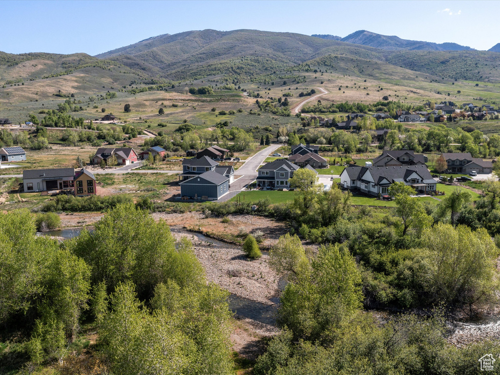 Aerial perspective of suburban area featuring mountains