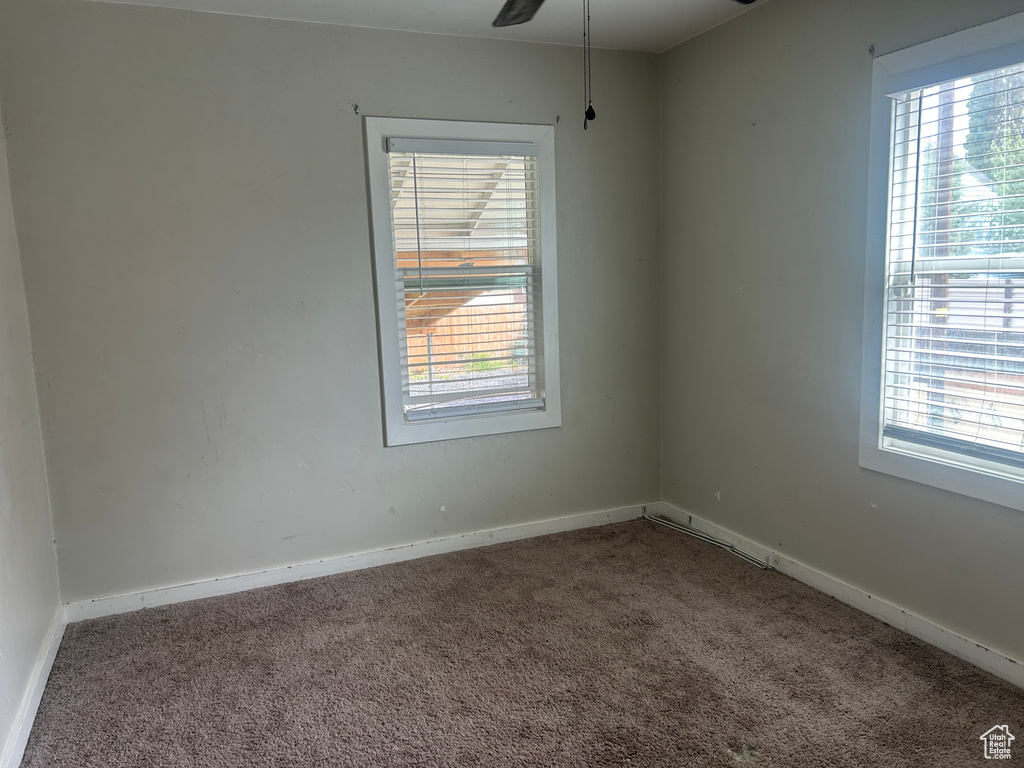 Carpeted empty room featuring plenty of natural light and baseboards