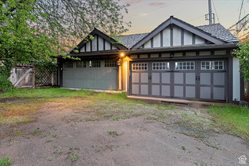 Detached garage with fence