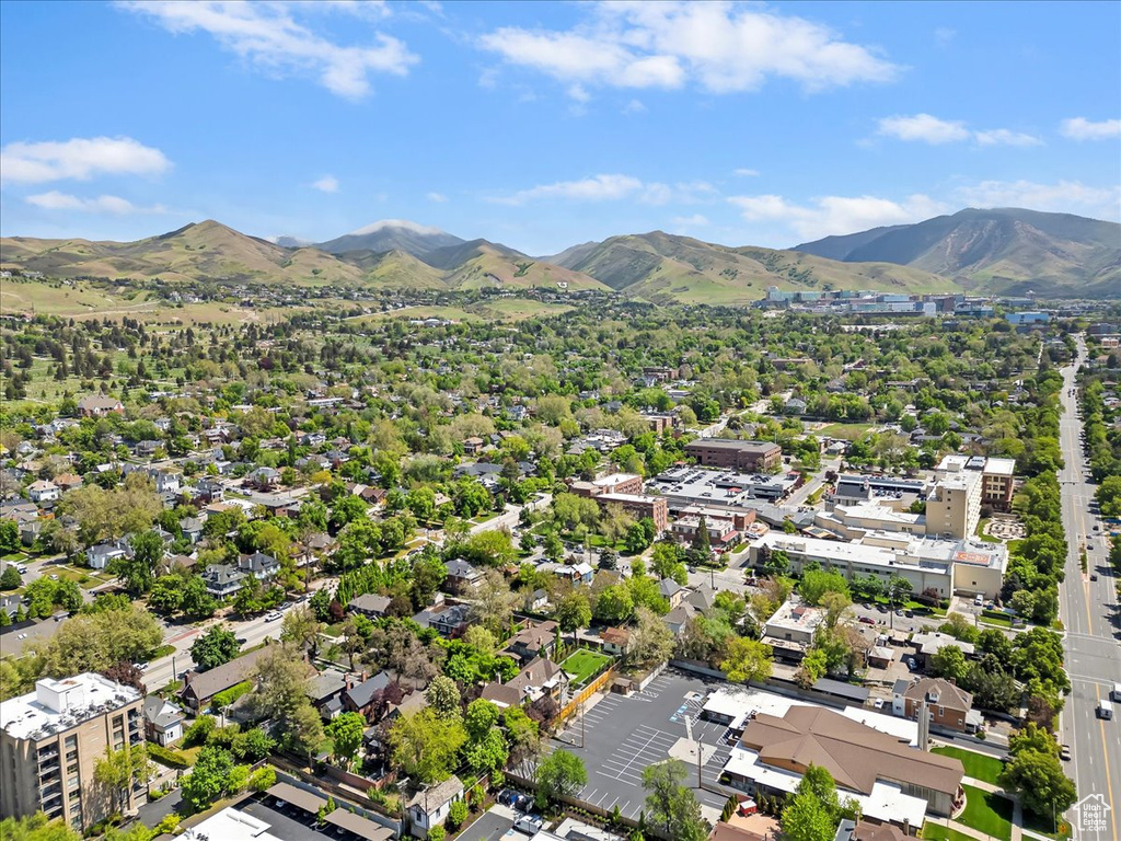 Drone / aerial view of a mountain backdrop