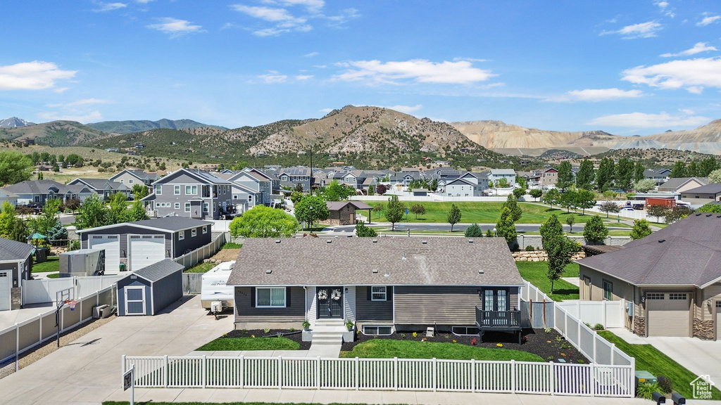 View of mountain background with nearby suburban area