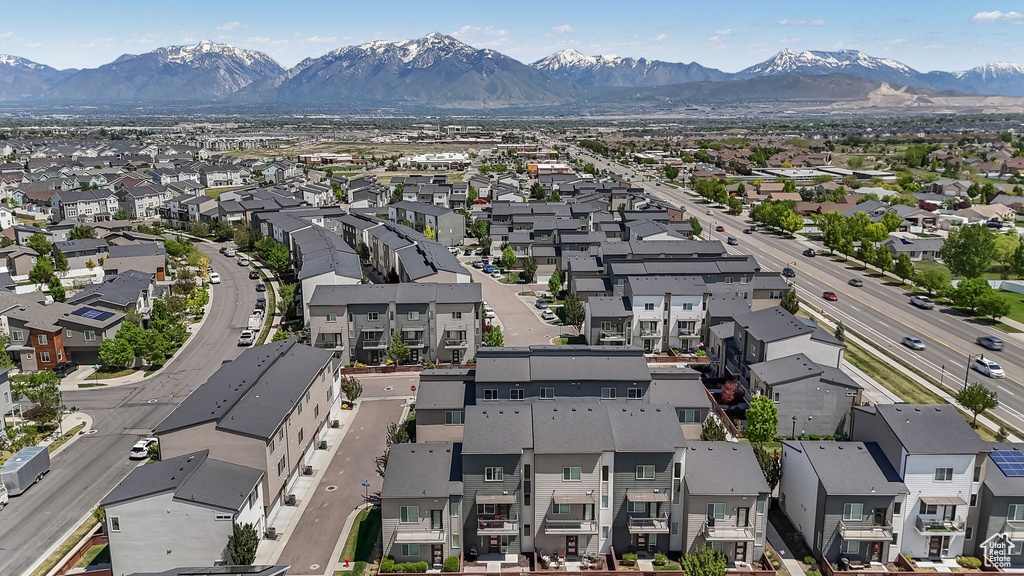 Aerial perspective of suburban area featuring mountains