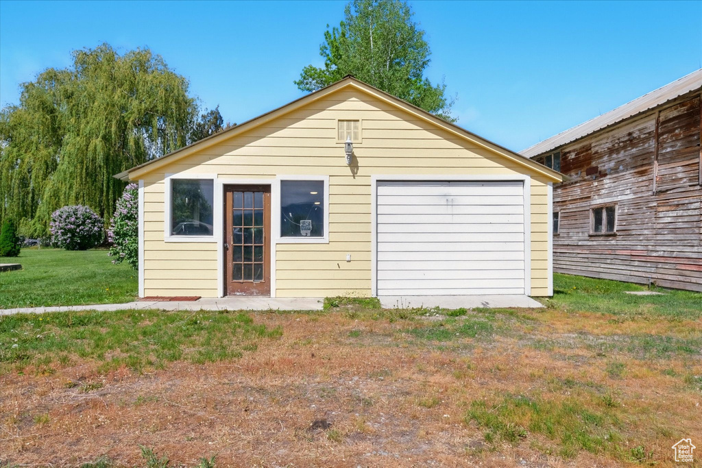 View of detached garage