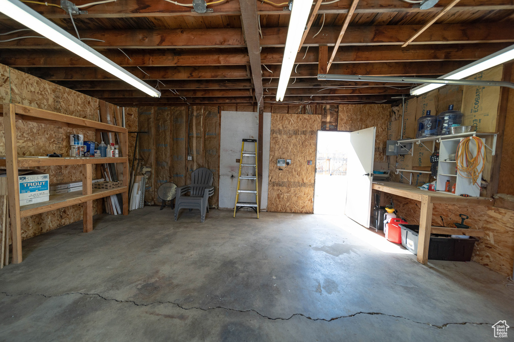 Garage with a workshop area