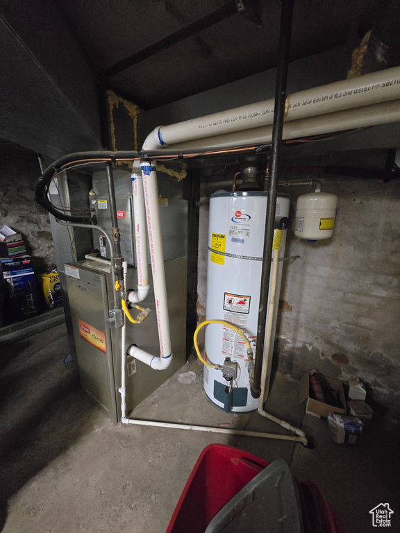 Utility room featuring gas water heater