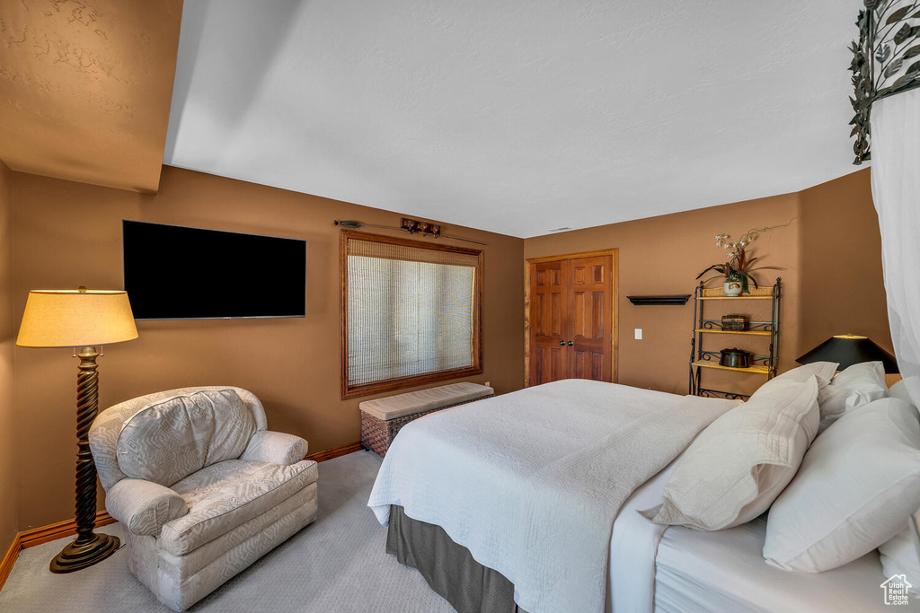 Bedroom with carpet flooring and baseboards