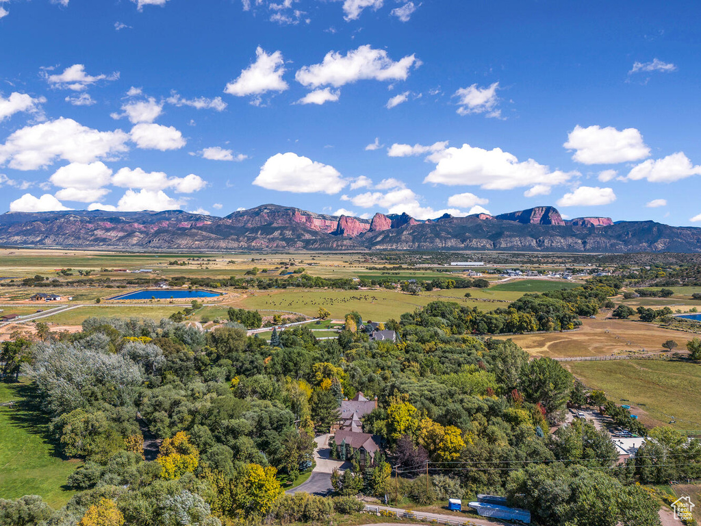 Drone / aerial view of a mountainous background