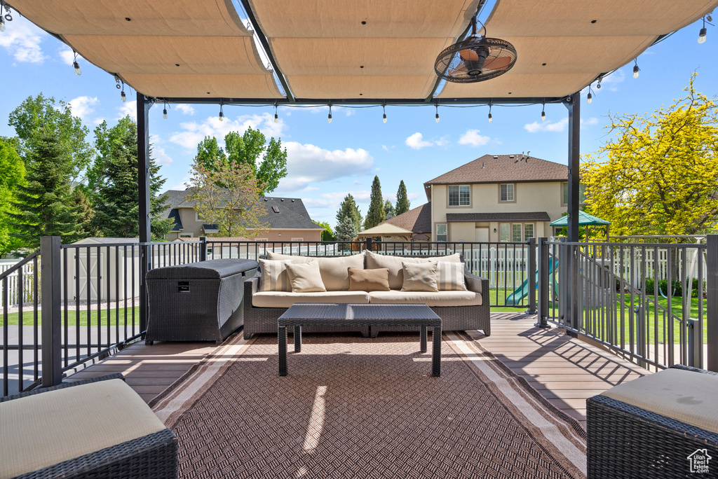 View of patio / terrace with outdoor lounge area and a balcony