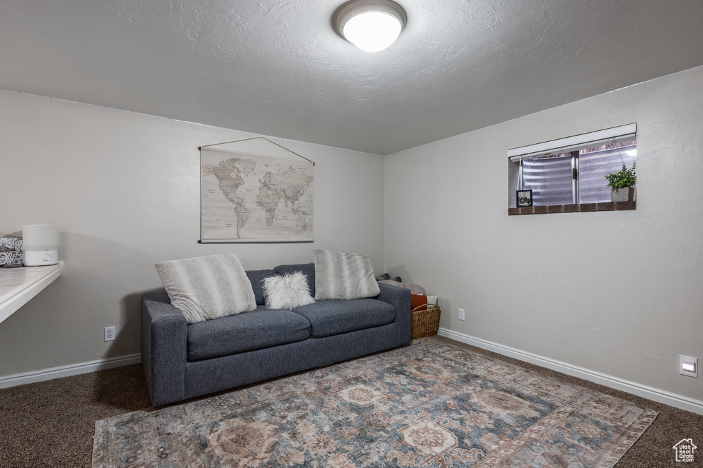 Living room with carpet floors and baseboards