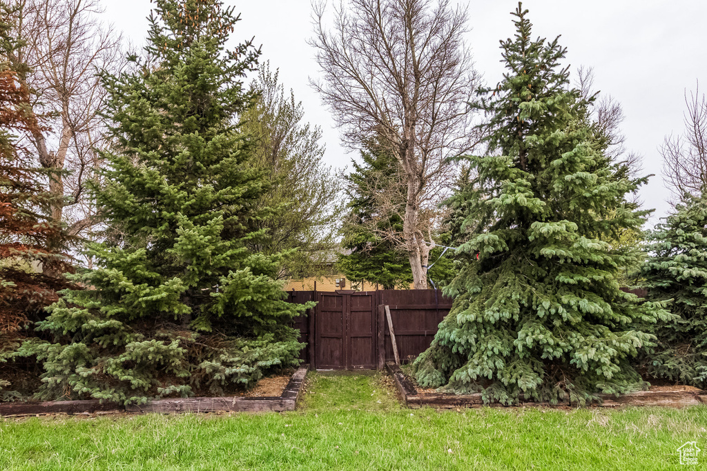 View of yard with a gate and fence