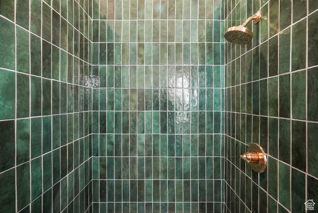 Bathroom view of tiled shower