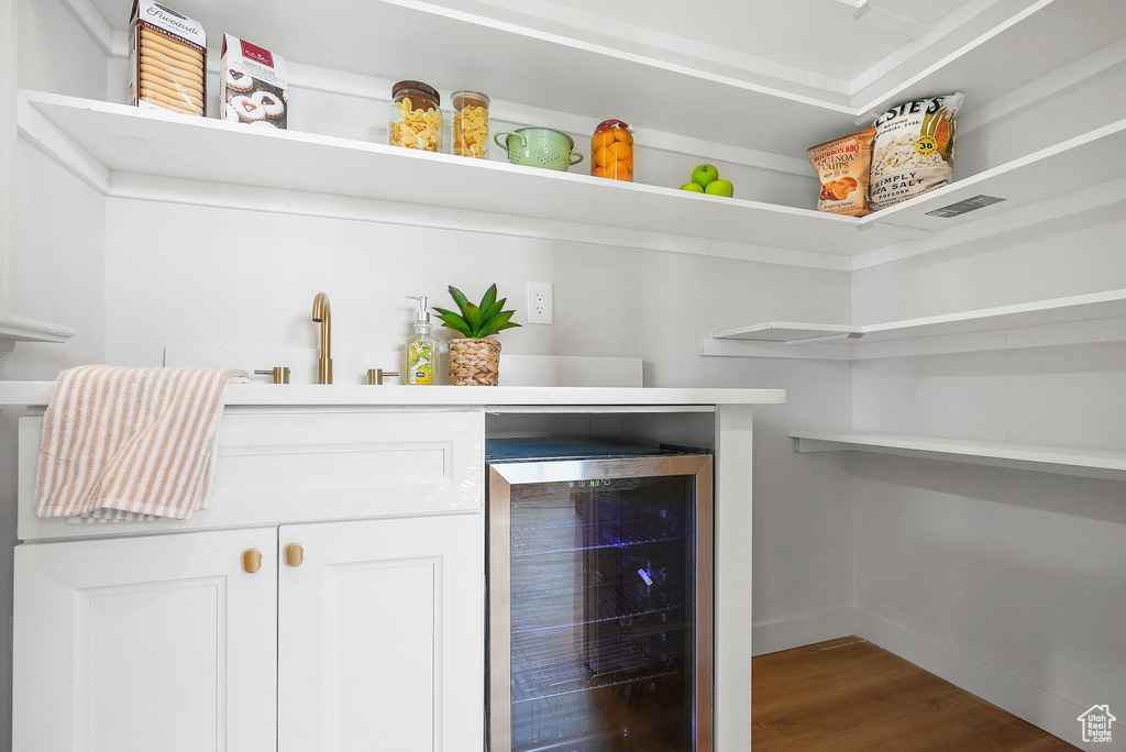 Pantry with beverage cooler and a sink