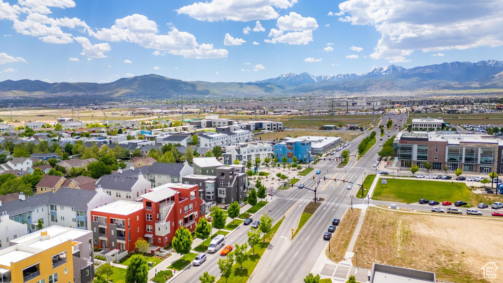 Drone / aerial view of a mountain backdrop