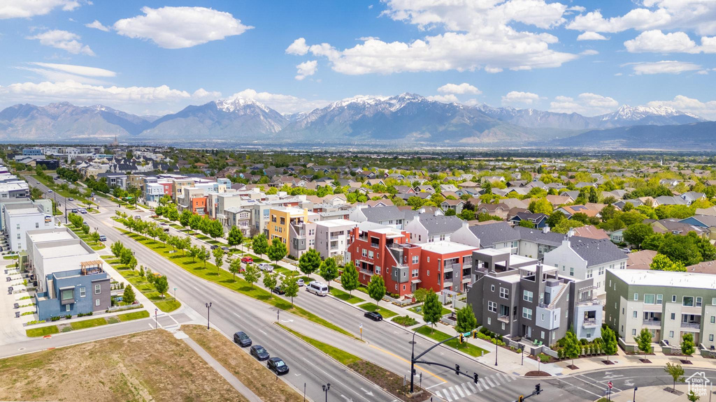 Drone / aerial view of a mountainous background