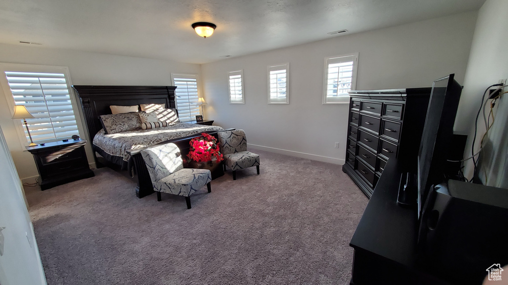 Carpeted bedroom with baseboards