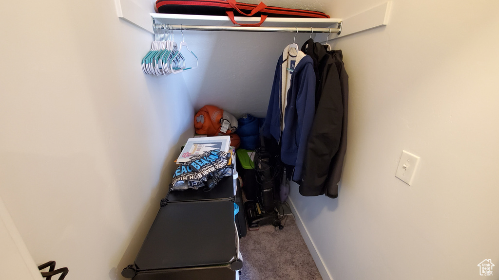 Walk in closet with carpet flooring