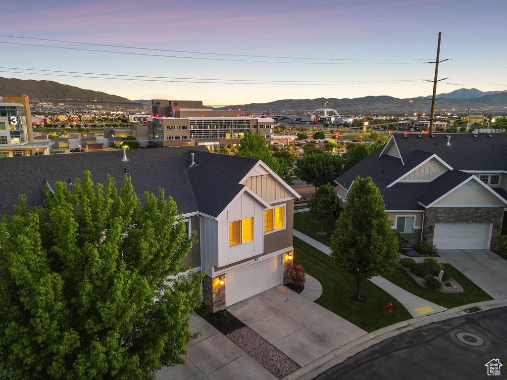 Aerial view at dusk of a mountain view
