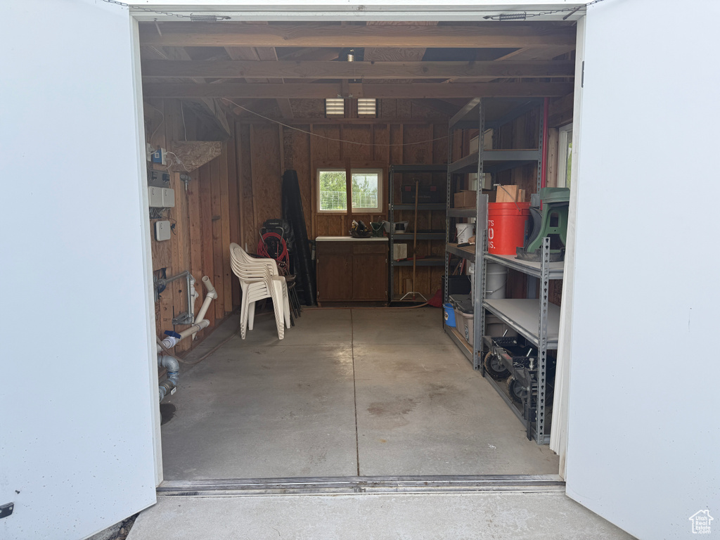 Storage room with a garage