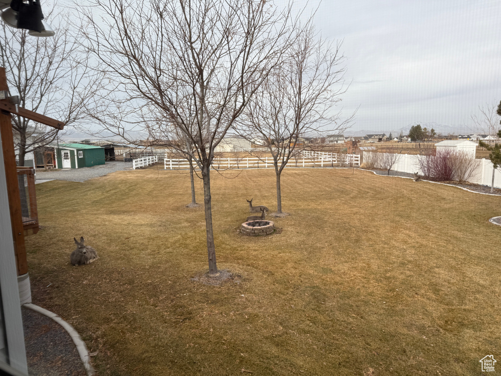 View of yard with a fire pit