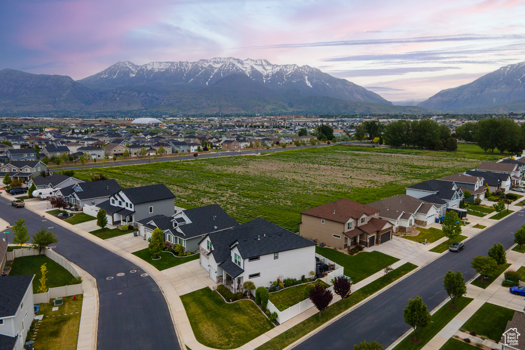 View of mountain background featuring nearby suburban area