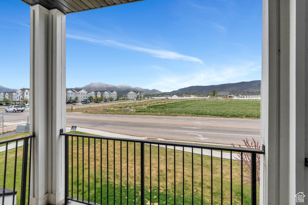 Balcony with a mountain view