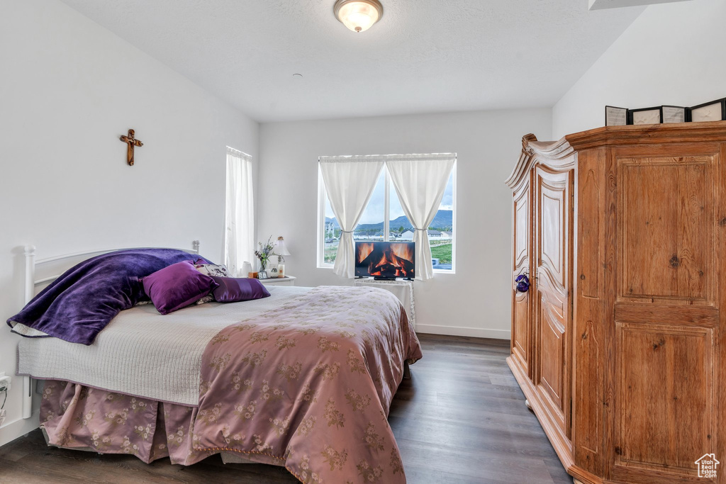 Bedroom featuring wood finished floors and baseboards