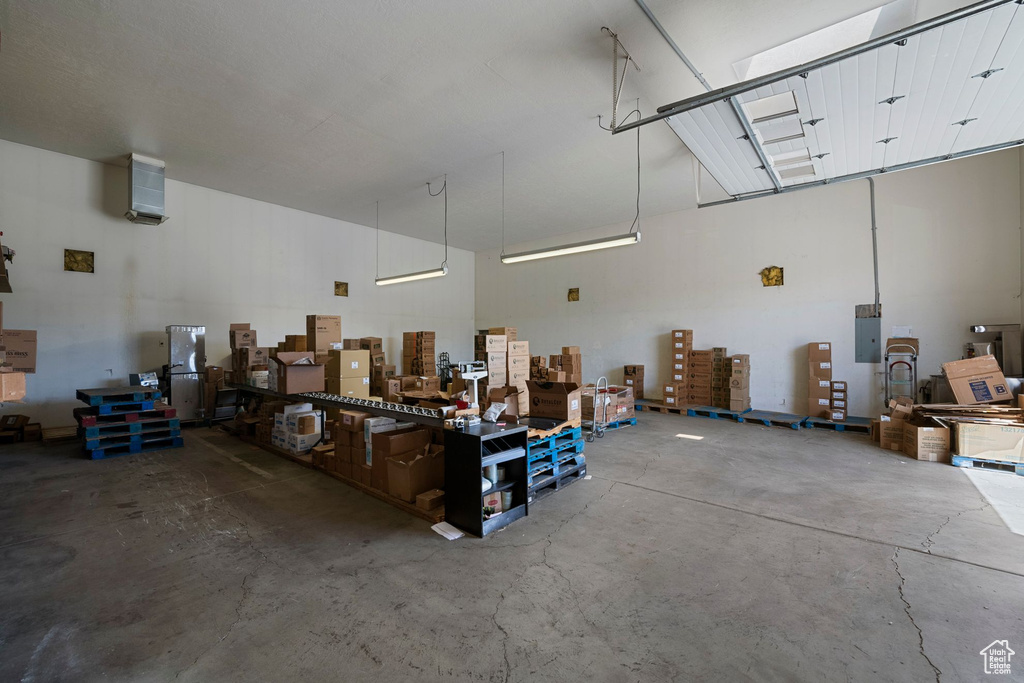 Garage featuring electric panel