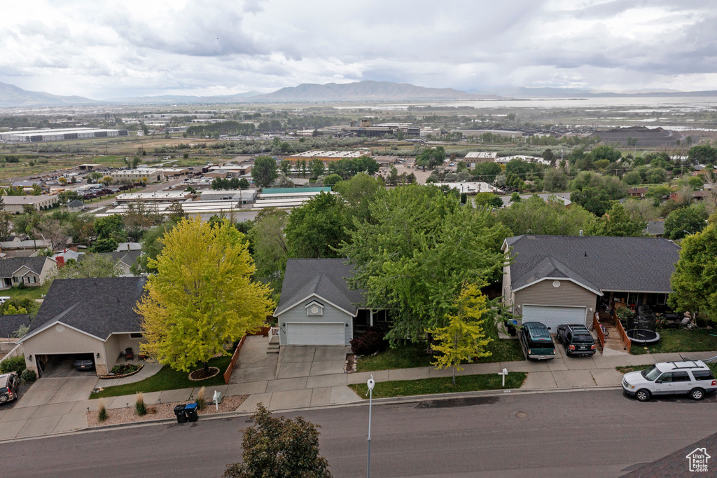 Aerial view of a mountain backdrop