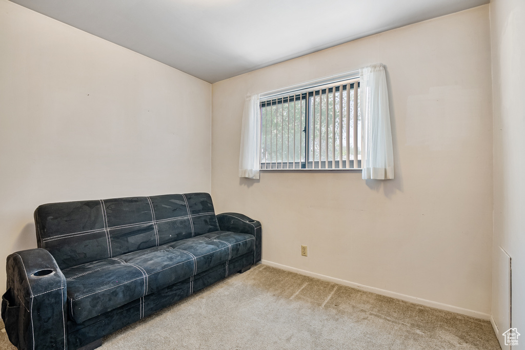 Sitting room featuring carpet and baseboards