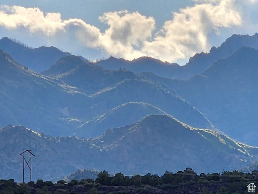 View of mountain backdrop with a heavily wooded area