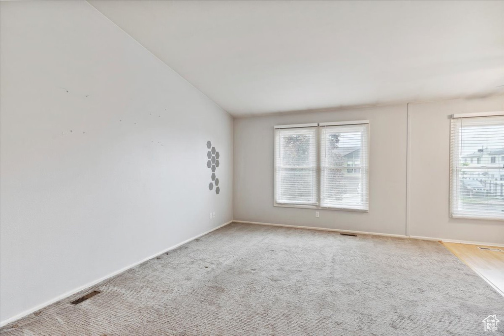 Carpeted spare room with plenty of natural light and baseboards