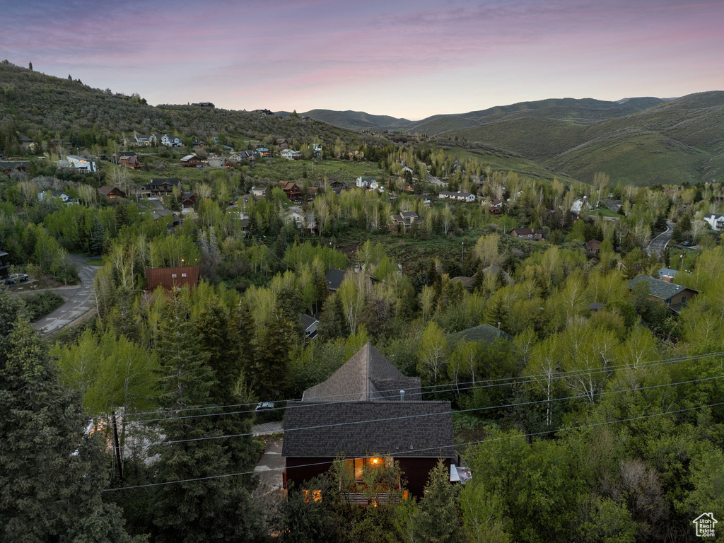 Aerial view at dusk of a mountain view